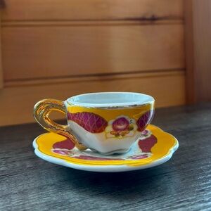 Vintage Floral Miniature Tea Cup and Saucer for Dolls, Dress up, Collecting